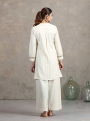 Off White Floral Embroidered Straight Co-ord Set