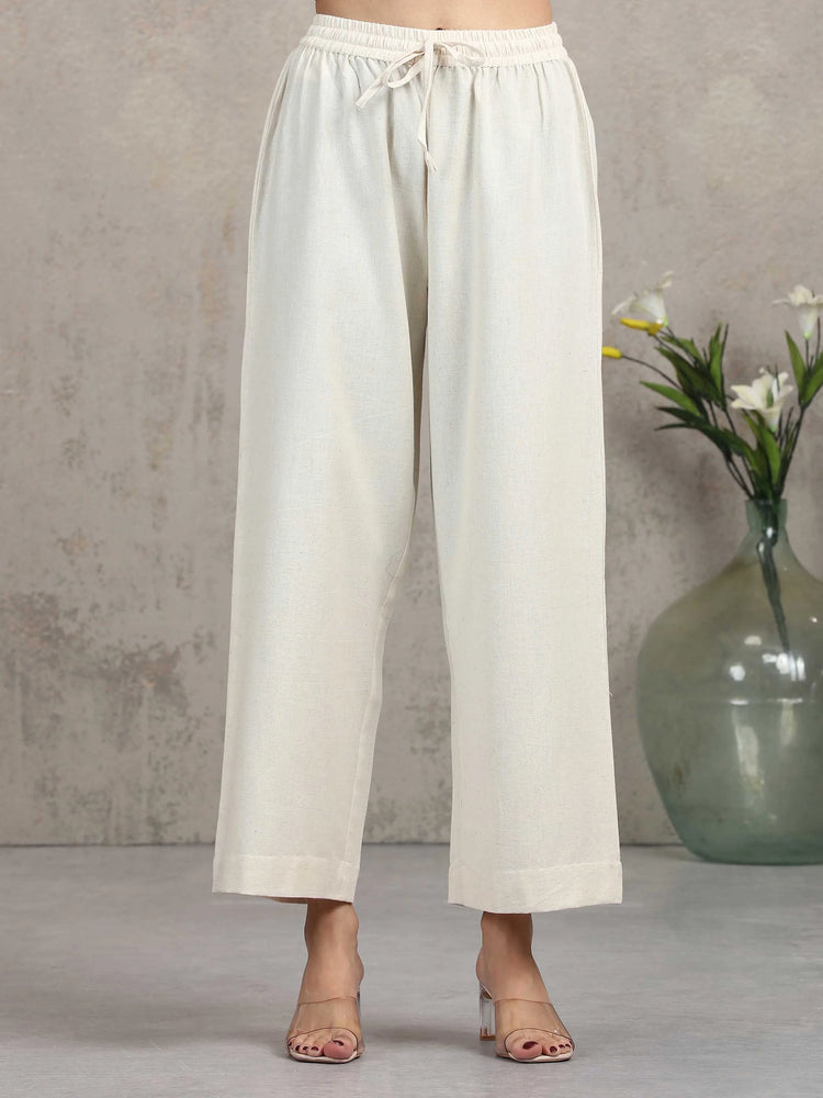 Off White Floral Embroidered Straight Co-ord Set