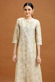 Off White Floral Printed A-Line Kurta