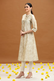 Off White Floral Printed A-Line Kurta