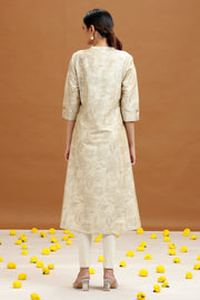 Off White Floral Printed A-Line Kurta