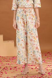 Off White Floral Printed Cotton A-Line Co-ord Set