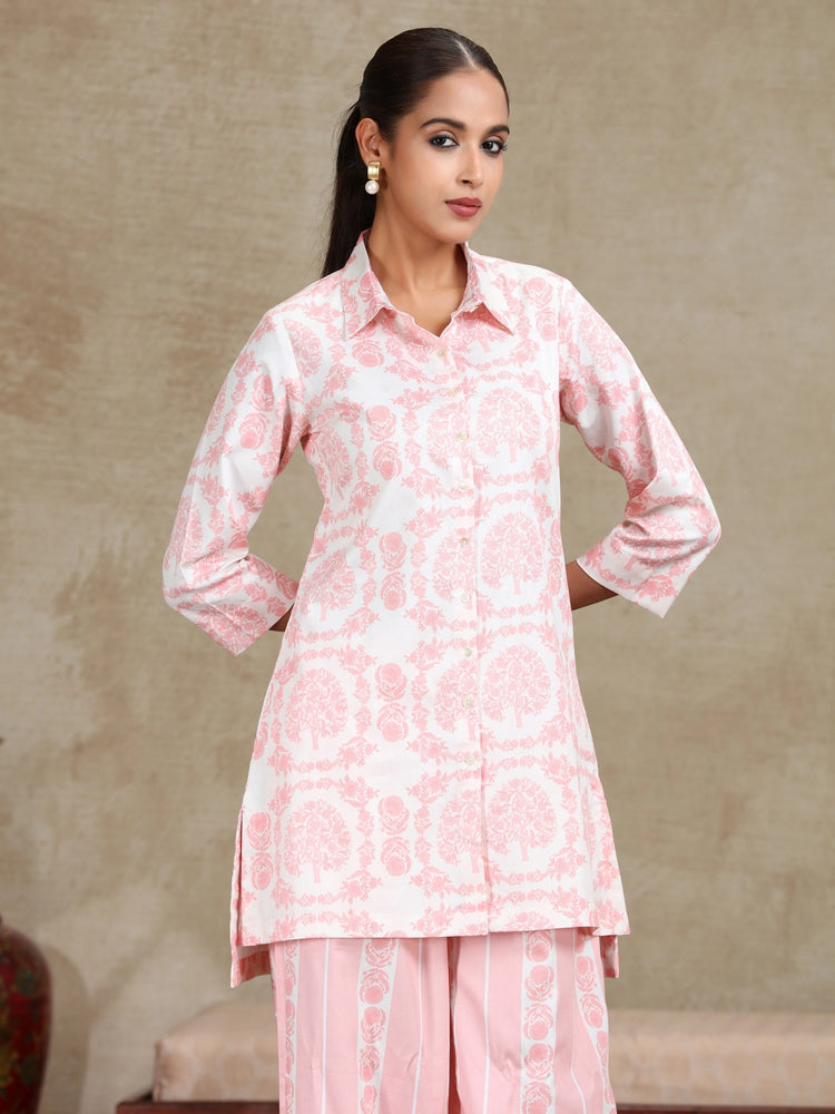 Off White Floral Printed Straight Co-ord Set