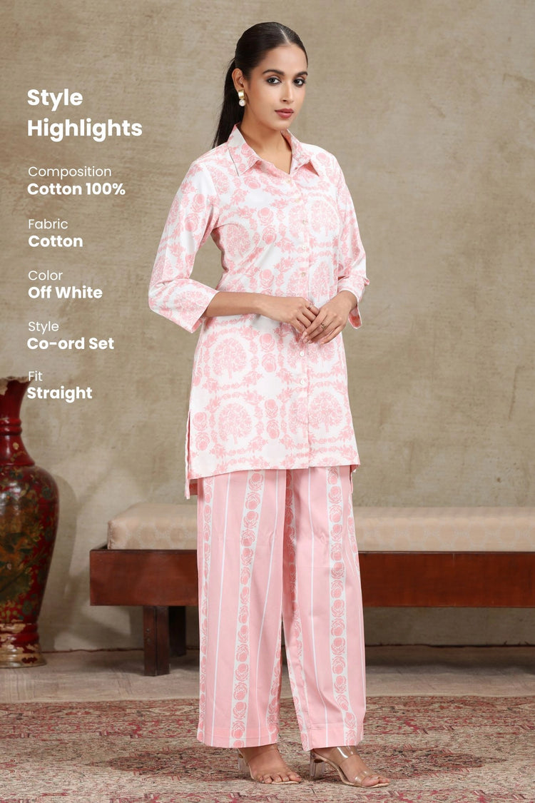 Off White Floral Printed Straight Co-ord Set