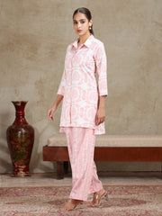 Off White Floral Printed Straight Co-ord Set