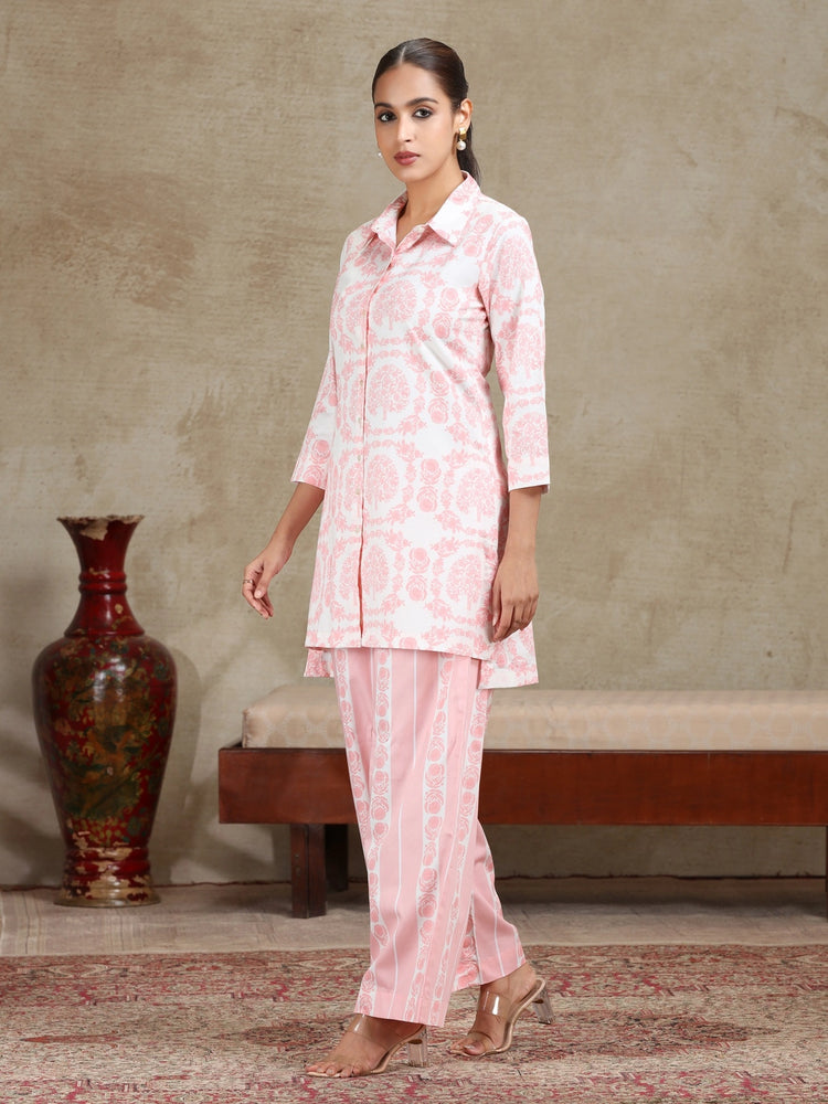 Off White Floral Printed Straight Co-ord Set