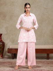 Off White Floral Printed Straight Co-ord Set