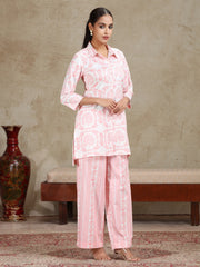 Off White Floral Printed Straight Co-ord Set