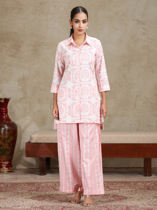 Off White Floral Printed Straight Co-ord Set