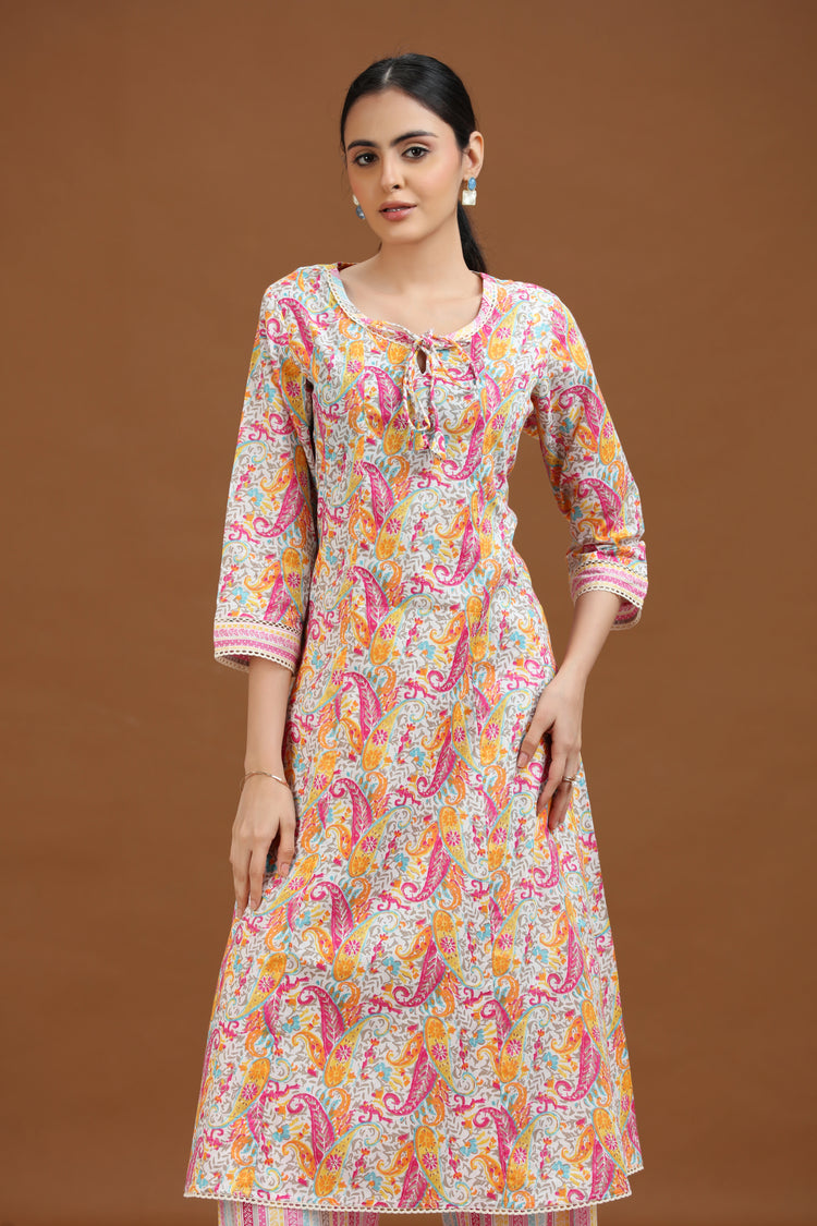 Off White Paisley Design Straight Co-ord Set