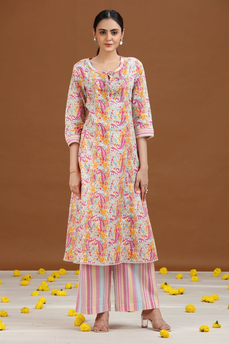 Off White Paisley Design Straight Co-ord Set