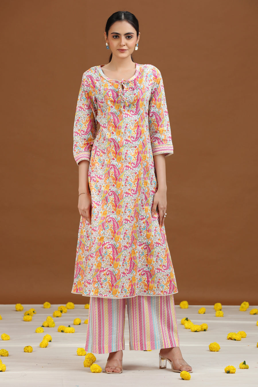 Off White Paisley Design Straight Co-ord Set