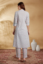 Off White Printed A-Line Cotton Co-ord Set for women