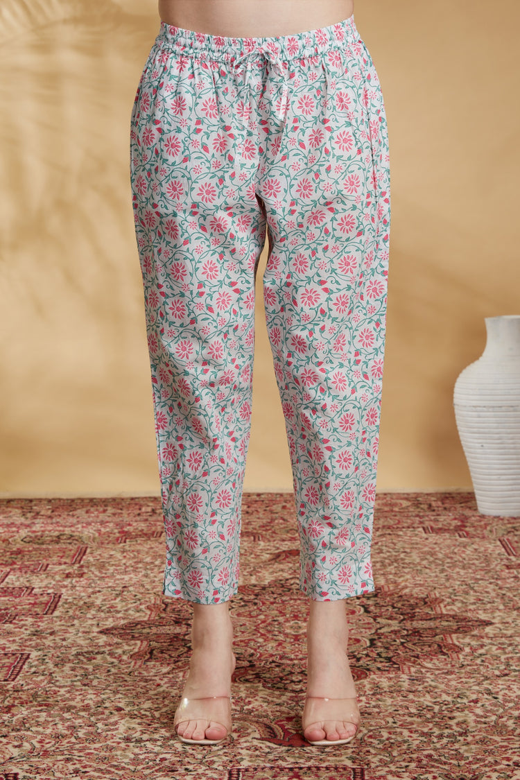 Off White Printed A-Line Cotton Co-ord Set for women