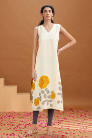 Off White Floral Printed A Line Kurta