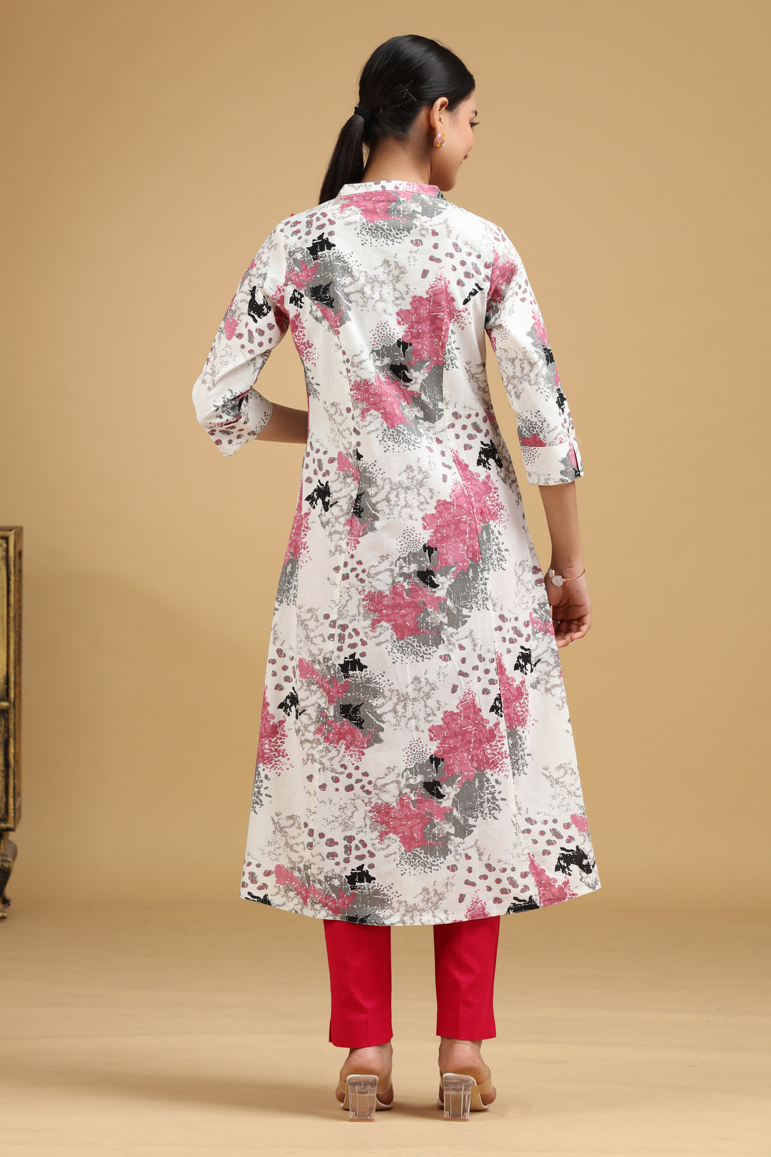 Off White Printed Cotton-Flex Kurta