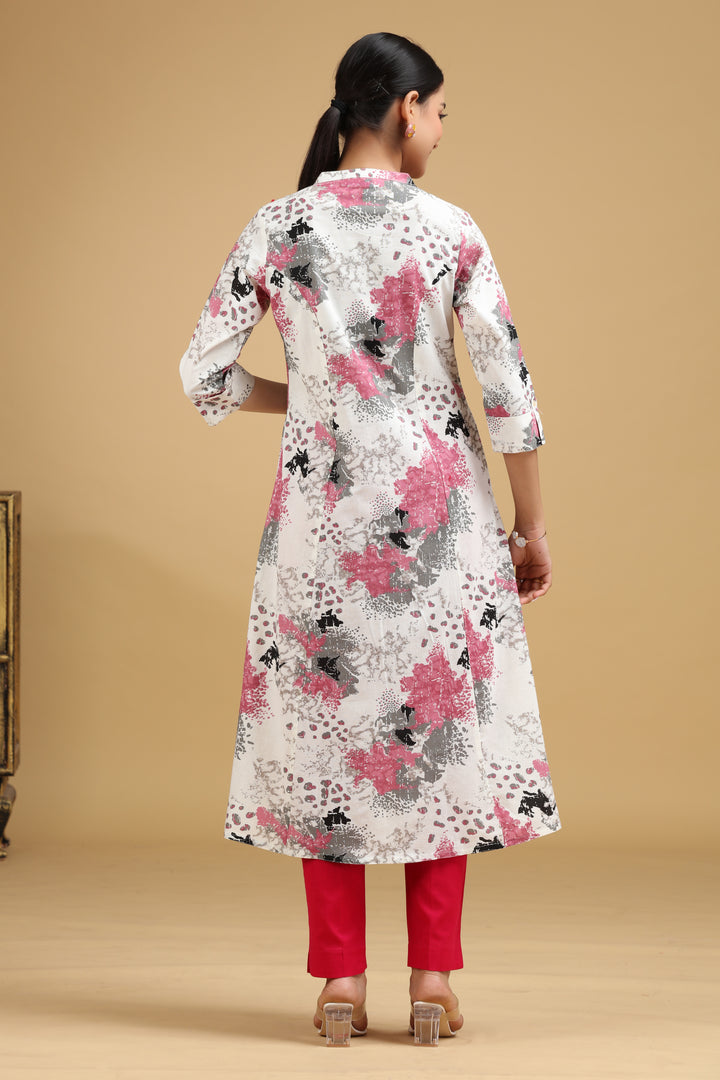 Off White Printed Cotton-Flex Kurta