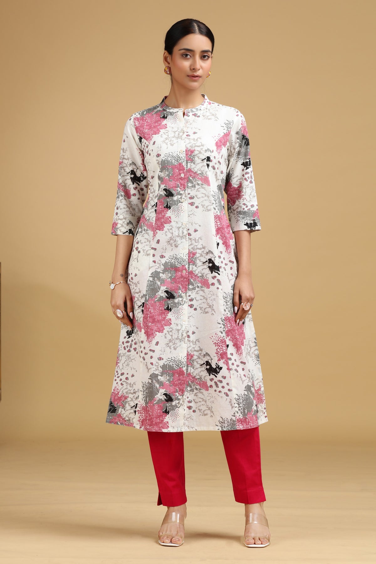 Off White Printed Cotton-Flex Kurta