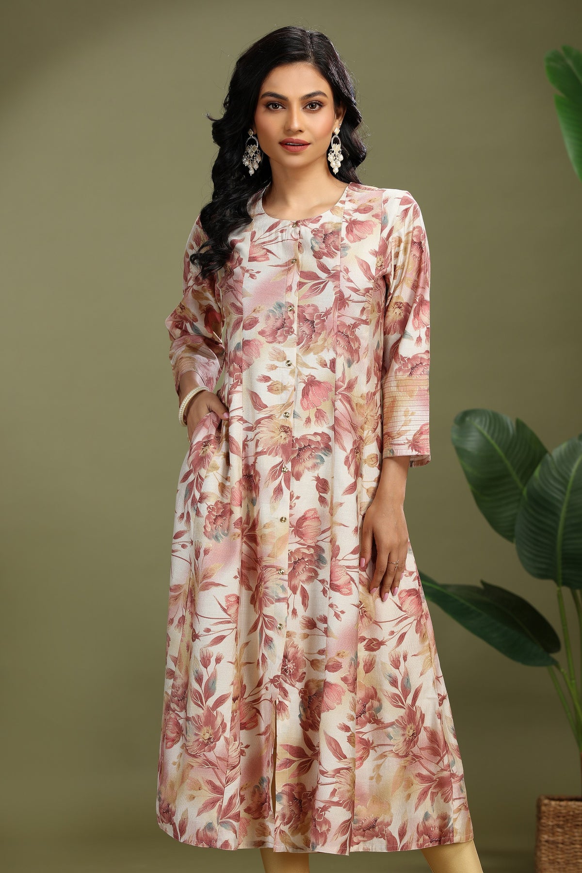 Off White Rayon Printed A Line Kurta