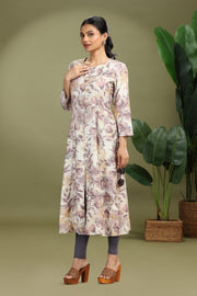 Off White Rayon Printed A Line Kurta for women