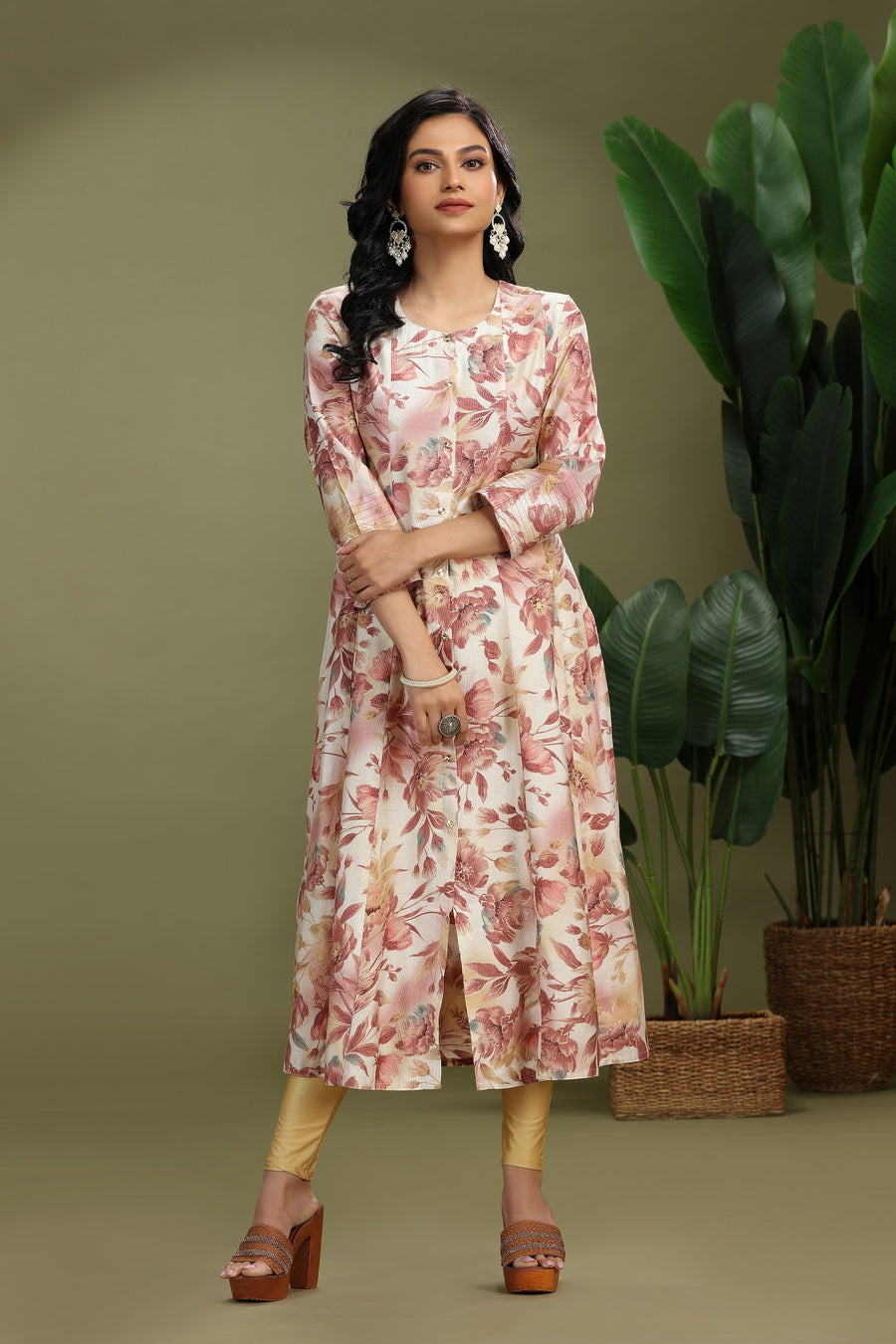 Off White Rayon Printed A Line Kurta