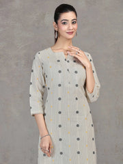 Off White Striped Cotton Straight Kurta