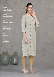 Off White Striped Cotton Straight Kurta