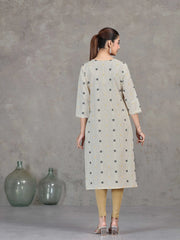 Off White Striped Cotton Straight Kurta