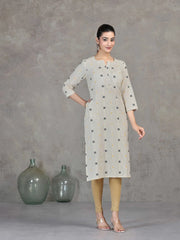 Off White Striped Cotton Straight Kurta