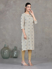 Off White Striped Cotton Straight Kurta