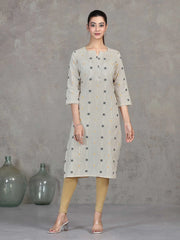 Off White Striped Cotton Straight Kurta