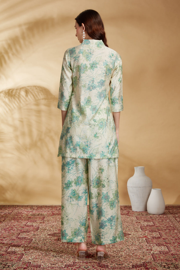 Off White Viscose Printed Straight Kurta Pant Co ord Set