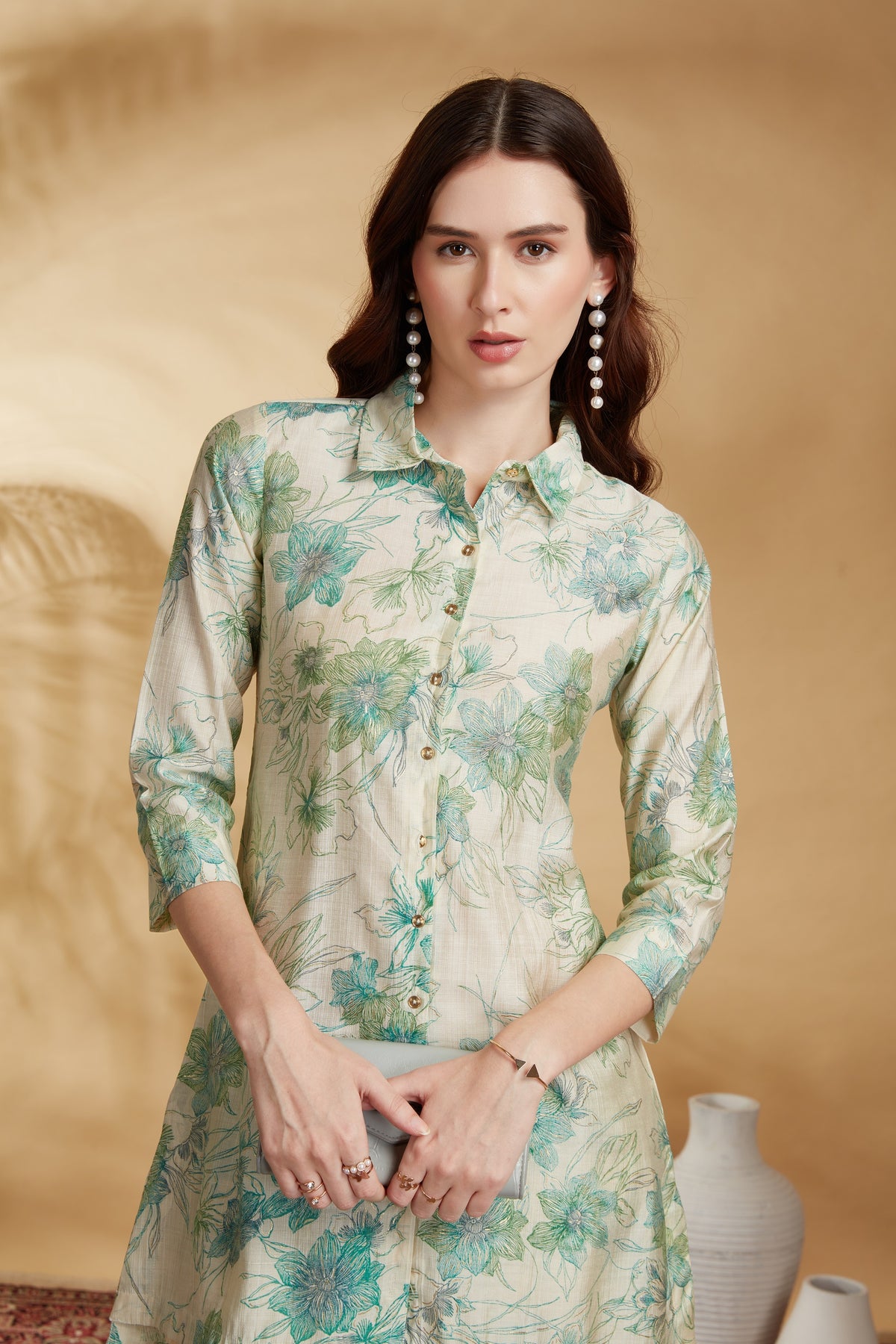 Off White Viscose Printed Straight Kurta Pant Co ord Set