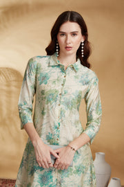 Off White Viscose Printed Straight Kurta Pant Co ord Set