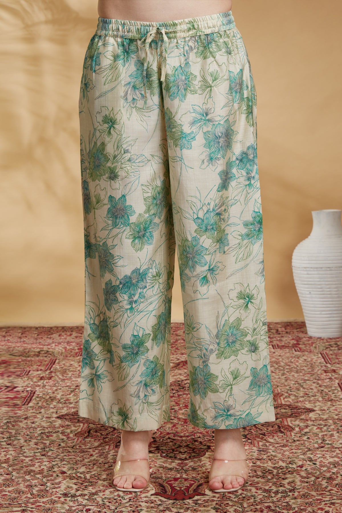 Off White Viscose Printed Straight Kurta Pant Co ord Set
