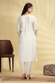 Off White Embroidered Flex Cotton Straight Kurta for women