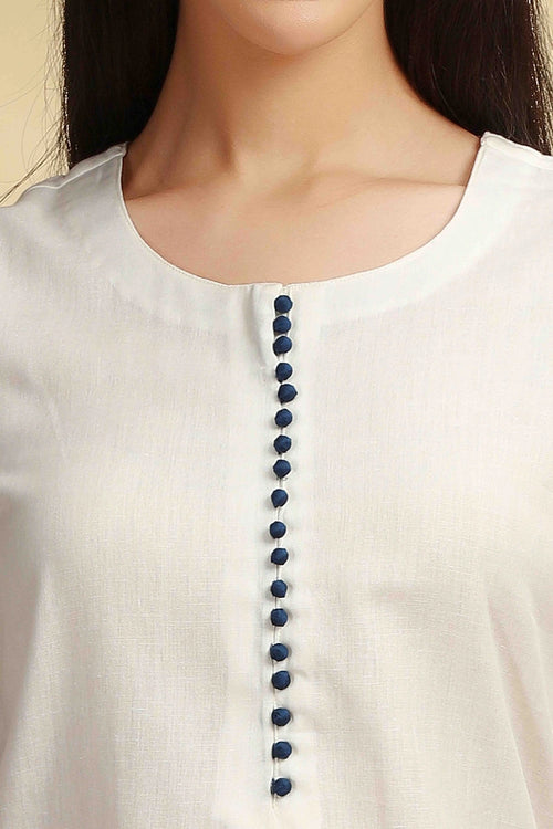 Off White Embroidered Flex Cotton Straight Kurta for women