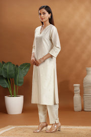 Off White Chanderi Straight Embroidered coord set or woman and girl