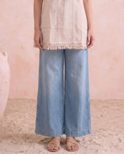 Off White Cotton Flax Embroidered Sleeveless Tunic