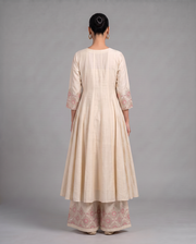 Off White Embroidered Ethnic Kurta Set with Dupatta