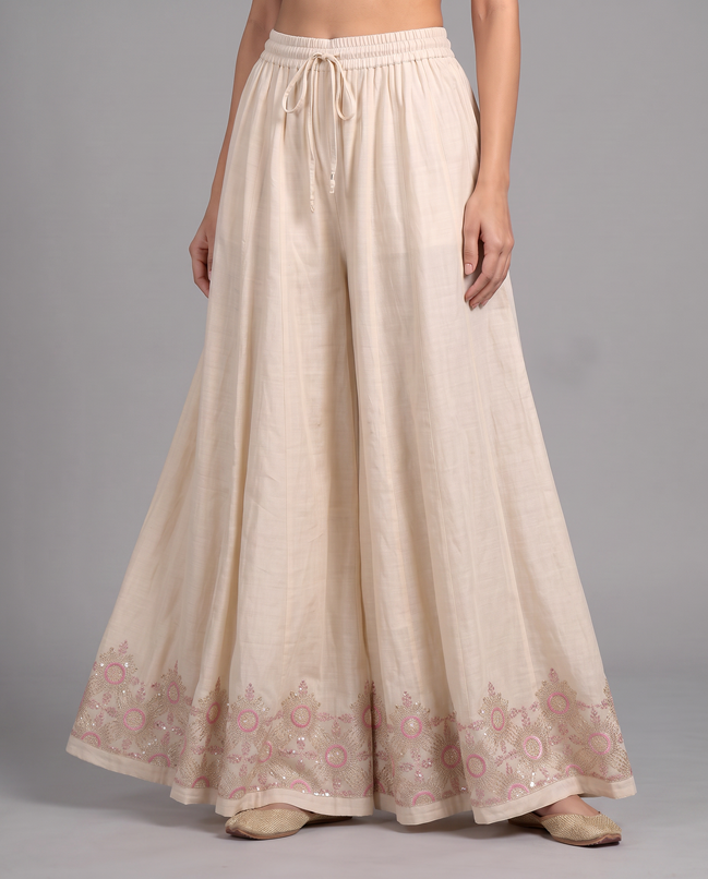Off White Embroidered Ethnic Kurta Set with Dupatta