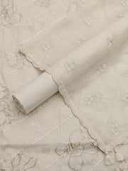Off White Ivory Mulmul Cotton Dress Material with Embroidered Details