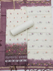 Off White Mulmul Cotton Tie Dyed Dress Material with Embroidered Details
