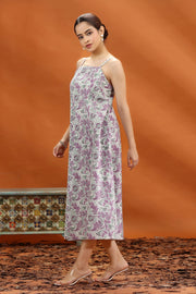 Off White & Purple Jaipuri Cotton Floral Printed A Line Sleeveless Kurta for women and girls
