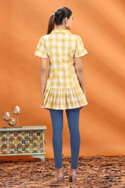 Off White & Yellow Handloom Cotton A Line Short Kurta and kurtis for women and girls