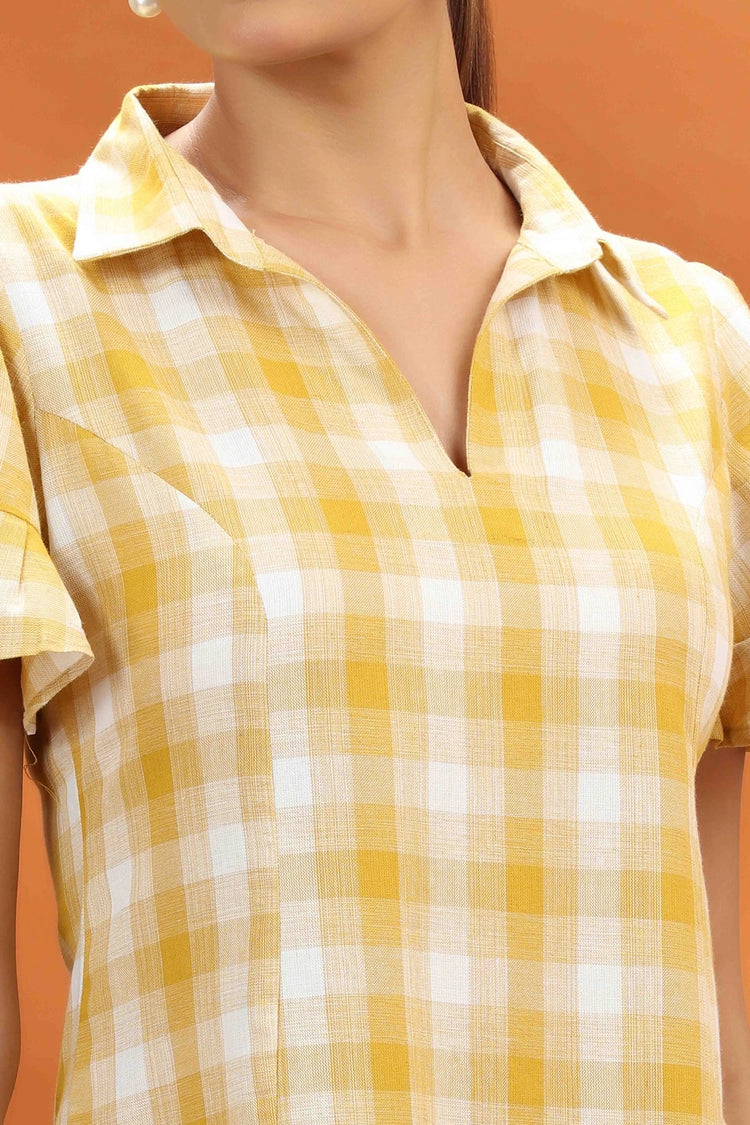 Off White & Yellow Handloom Cotton A Line Short Kurta and kurtis for women and girls