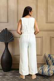 Off White & Yellow Waist Coat Style Rayon Top Palazzo Co ord Set