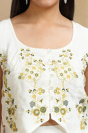 Off White & Yellow Waist Coat Style Rayon Top Palazzo Co ord Set