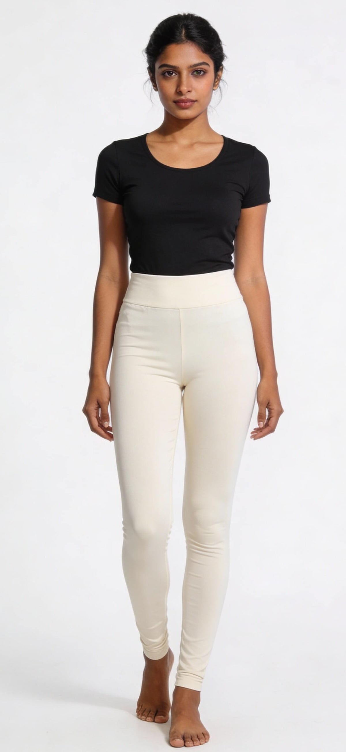 Off White Cotton Lycra Ankle Length Legging