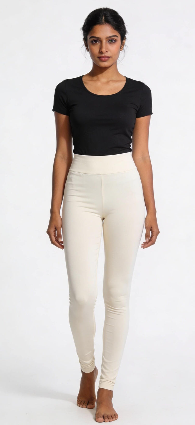 Off White Cotton Lycra Ankle Length Legging